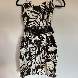 Brown and Cream Strapless Belted Dress